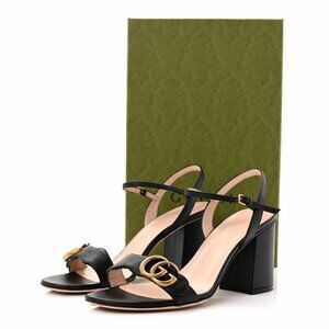 NEW GUCCI Lifford Calfskin GG Marmont Ankle Wrap 75mm Sandals Sz 40.5 Black